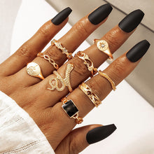 Load image into Gallery viewer, CYGJFC Woman Vintage Gold Plated Cystal Heart Ring Sets Floral Steampunk Rings Snake Fashion Jewrly Lady Hip Hop Ring