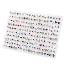 Load image into Gallery viewer, 18/36/100pairs Mixed Styles Rhinestone Flower Geometric Animal Crystal Plastic Small Stud Earrings Set For Women Girls Jewelry