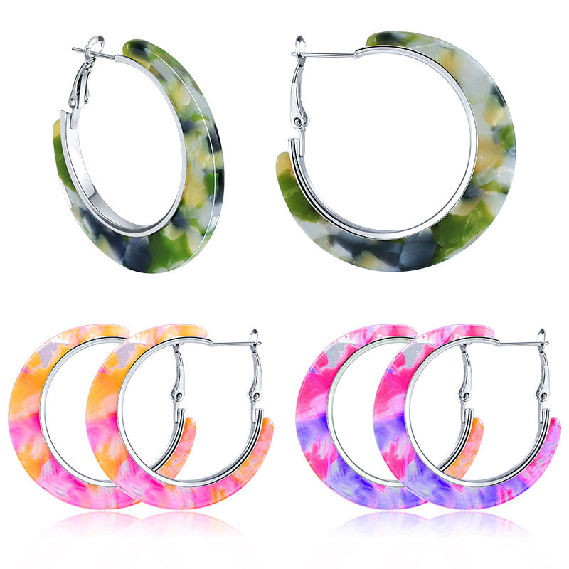 Fashion Big Circle Gold Acrylic Earrings Set For Women Girls Geometric Colorful Resin Hoop Drop Earrings Set of Earrings Jewelry