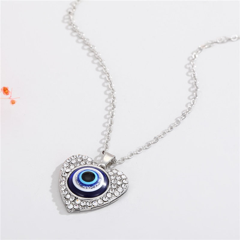 Simple Evil Eye Thin Pendant Women Jewelry Necklace Turkish Lucky Fashion Gold Color Choker Chain Round Heart Female Friend Gift