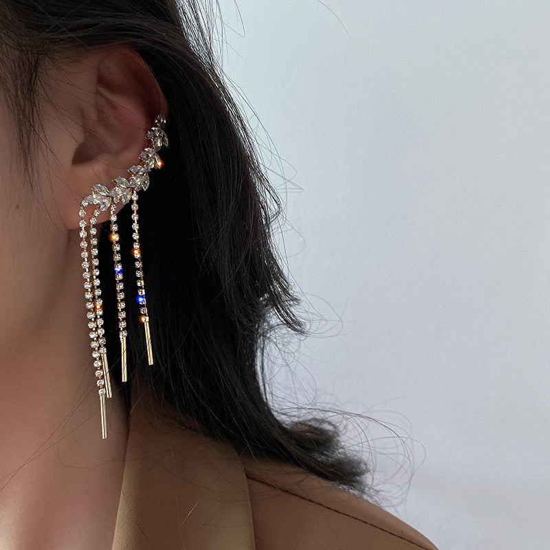 Fashion Korean Stud Earrings for Women Exquisite Luxury Shiny Tassel Crystal Drop Earrings Wholesale Wedding Jewelry 2022 Trend