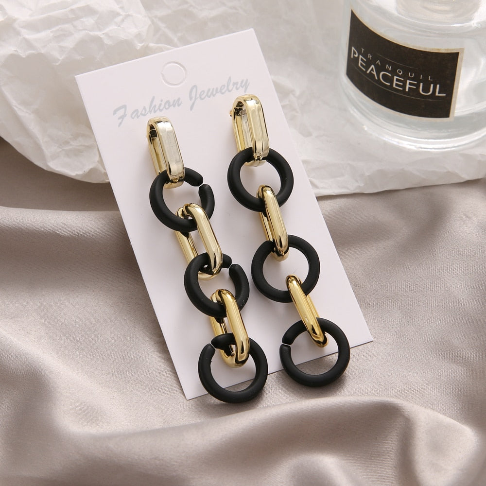 Fashion Acrylic Black Chain Drop Earrings Female Punk Geometric Acrylic Alloy Exaggerated Dangle Earrings Trendy Jewelry Gifts