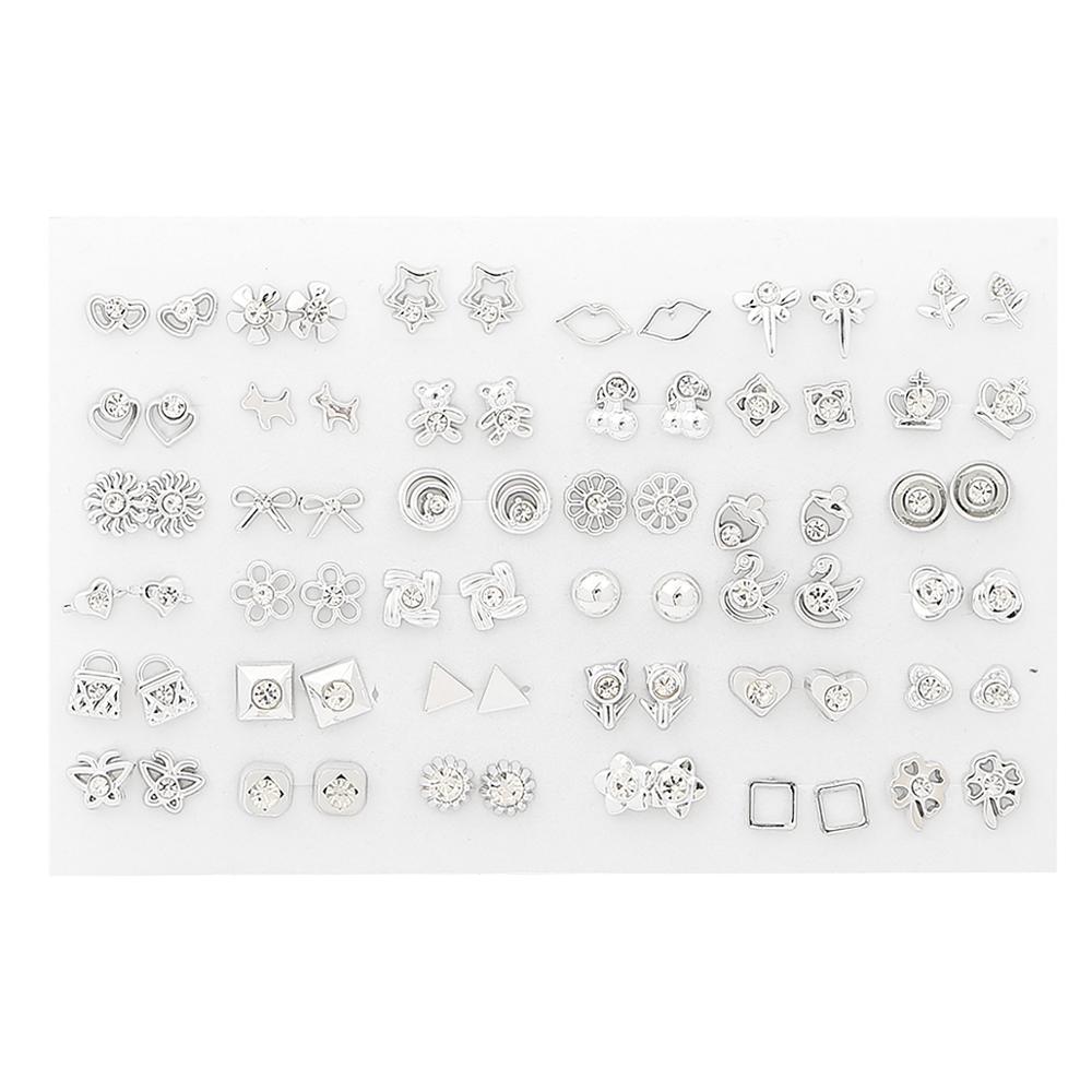 18/36/100pairs Mixed Styles Rhinestone Flower Geometric Animal Crystal Plastic Small Stud Earrings Set For Women Girls Jewelry