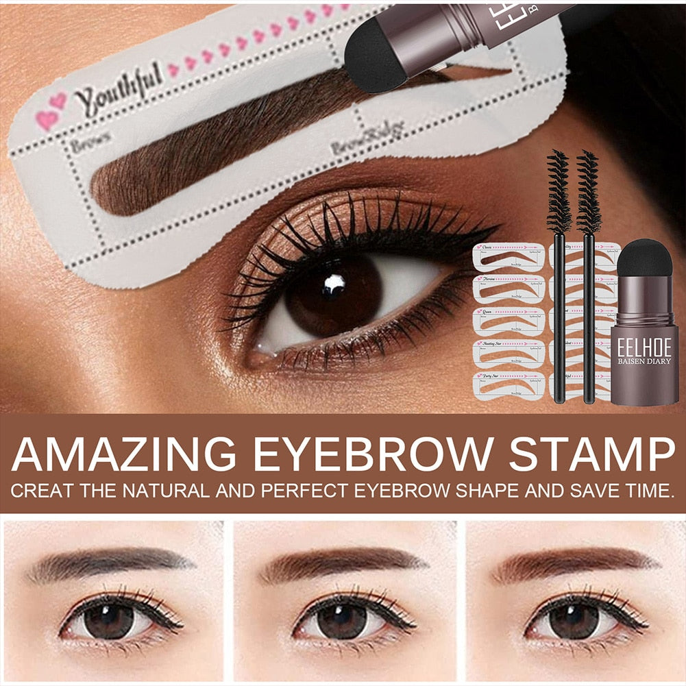 2022 Eyebrow Shaping Kit Stamp Eyebrow Pencil and 5 Pairs Brow Stencils Kit Pen Cosmetics Waterproof Natural Color Eye Makeup