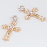 Pauli Manfi 2022 Fashion Creative Metal Imitation Pearl Cross Earrings Women's Popular Classic Drop Earrings Jewelry Accessories