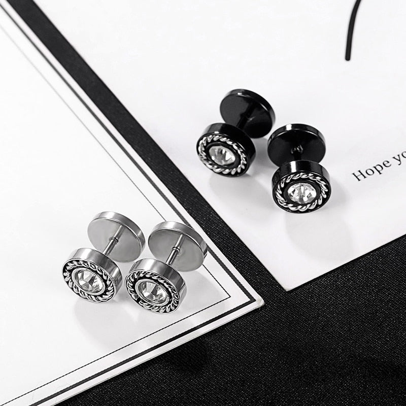 Korean Fashion Stud earrings personality all-match simple stainless steel Earrings round zircon man woman's hip-hop Ear jewelry
