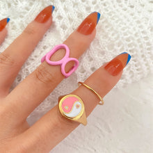 Load image into Gallery viewer, KISS WIFE Vintage Golden Heart Smile Rings Set for Women Ins Style Colorful Love Rings Cute Finger Rings for Girls Jewelry Gifts