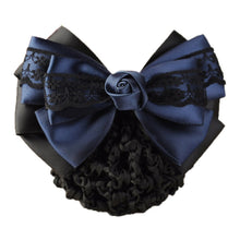 Load image into Gallery viewer, New Floral Lace Satin Bow Hair Net Barrette Bank Staff Flight Attendant Nurses Satin Hair Clip Net Snood Women Hair Accessories