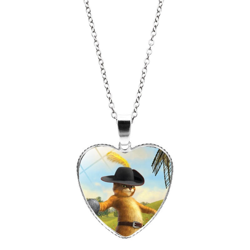 Shrek Heart Pendant Necklace Glass Cabochon Jewelry Gifts Couple Heart Choker Necklace for Women Fashion Friendship Necklaces