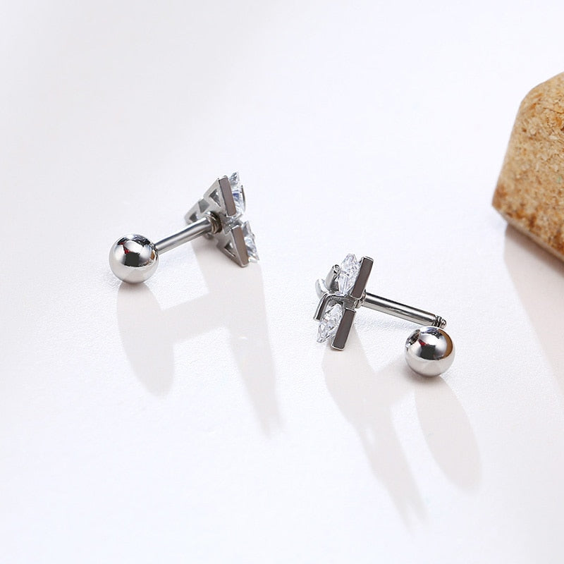 Men Stud Earring ,Triangle Pierced Crystal Zircon Stud Earrings,Stainless Steel Tiny Minimalist Studs for Mens Women Jewelry