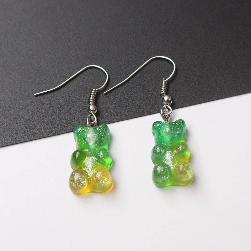 Creative Cute Candy Colorful Animal Gummy Bear Earrings Minimalism Cartoon Design Female Ear Hooks Danglers Jewelry Kids Gift