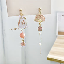 Load image into Gallery viewer, Chinese Style Folding Fan Crane Carp Lotus Asymmetrical Long Tassel Dangle National Style Earrings for Women Jewelry Gift