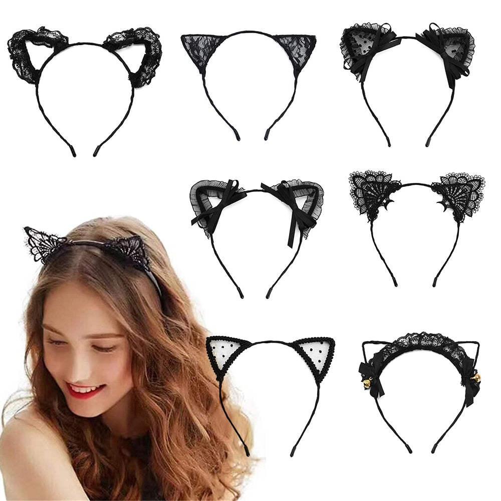 Lace Cat Ears Headband Women Girls Hair Hoop Party Decoration Sexy Lovely Cosplay Halloween Costume Hair Accessories