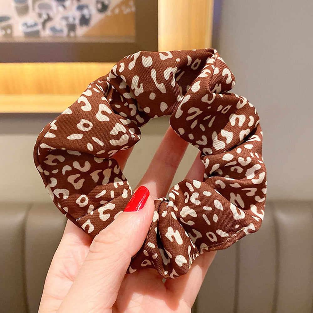 Fashion Leopard Scrunchies Solid Red Rubber bands For Women Girls Korean Elastic Hair bands Ponytail Holder Hair Accessories