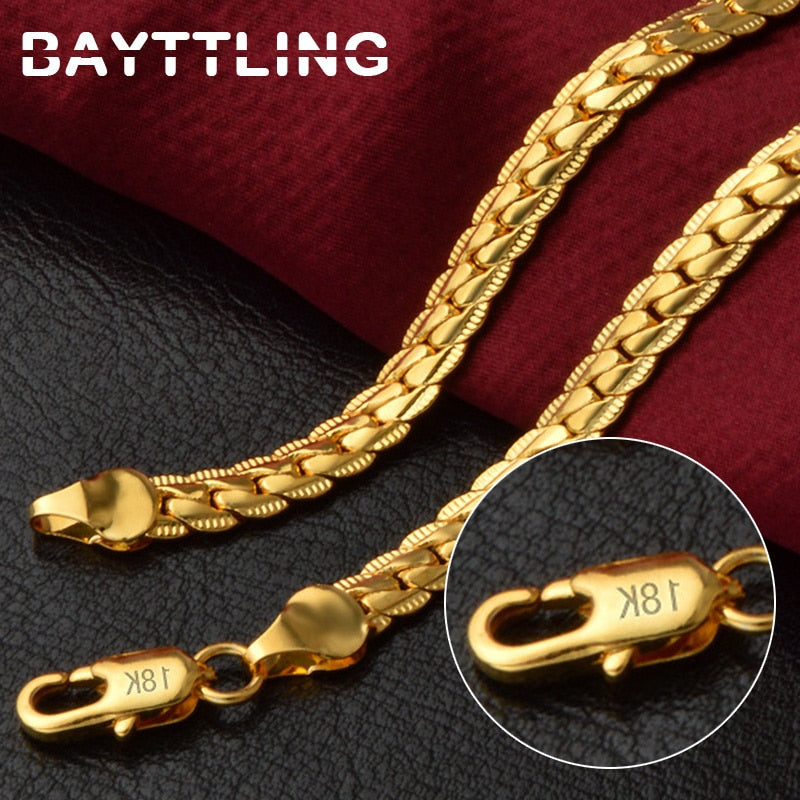 BAYTTLING S925 Sterling Silver Gold/Silver 8/18/20/24 Inch Side Chain Necklace For Women Men Fashion Jewelry Gifts