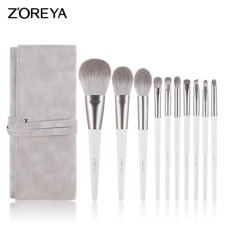 ZOREYA Silver 10-14pcs Makeup Brushes Set Cosmetics Eye Shadow Brush Blending Blush Lip Powder Highlighter Make up Brushes Tools