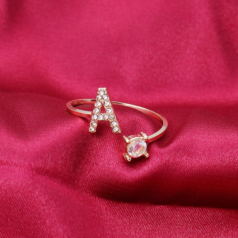 A-Z Letter Gold Color Metal Adjustable Opening Rings For Women Initials Name Alphabet Creative Finger Ring Trendy Party Jewelry