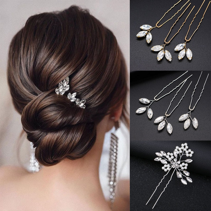 Ruoshui Woman Elegant Rhinestone Hair Sticks Women Wedding Fashion Jewrly Bride Hairpins Hair Clips Lady Hairwear Updo Headpiece