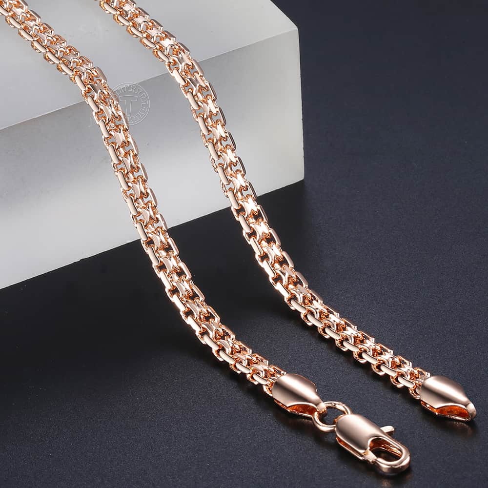 585 Pink Rose Gold Filled Necklaces for Women Men Bismark Hammered Link Chain Fashion Jewelry Accessories 5mm GN452A
