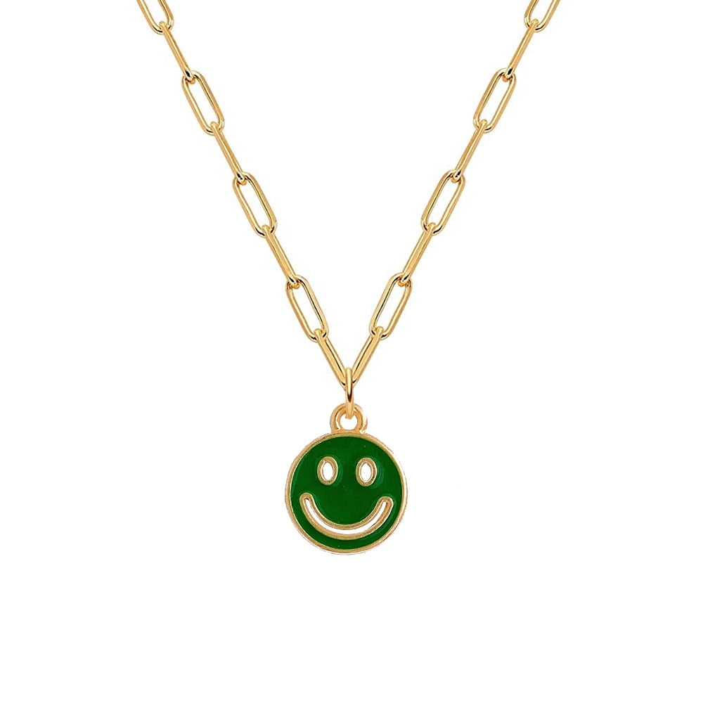 Lost Lady Fashion Sweater Smiley Face Pendant Necklace Double-Sided Fashion Clavicle Alloy Chain Women&amp;#39;s Party Jewelry Gifts