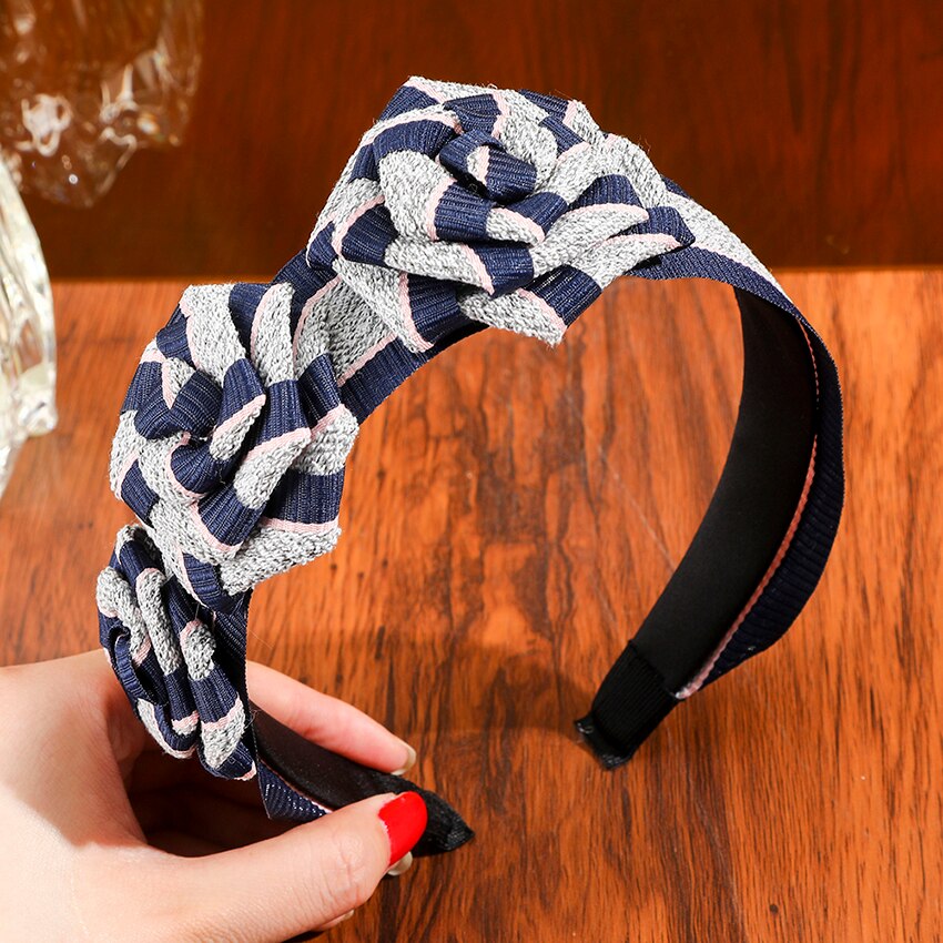 Levao Satin Flower Hair Bezel Hoop Triple Rosette Headband for Women Handmade Silk Flowers Hair Band Headbands Hair Accessories