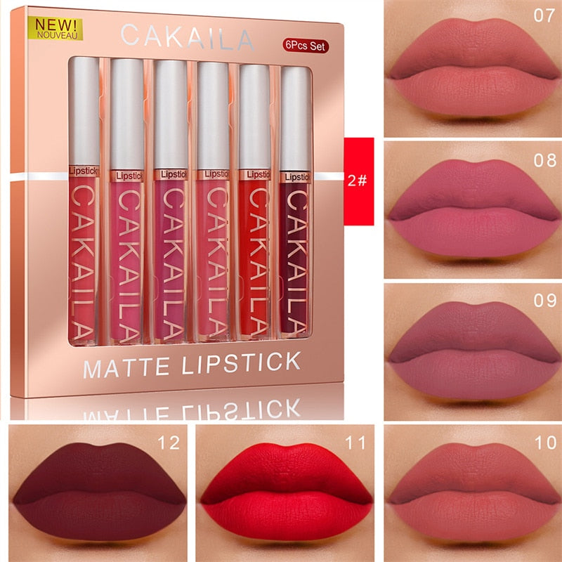 6Pcs/Set Waterproof Lipstick Sexy Vampire Lip Stick Matte Velvet Lipsticks Lips Makeup Cosmetics Labiales Matte Lip Gloss