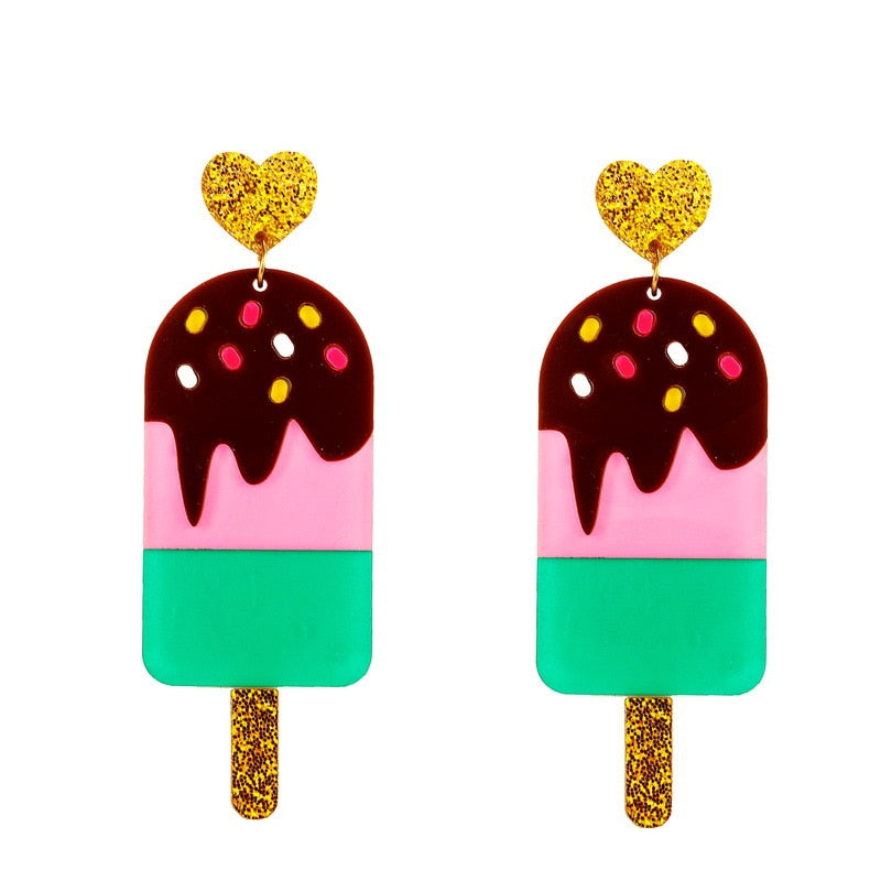 Earrings For Women Novelty Acrylic Drop Earrings Funny Jewelry Party Gift Food Donut Burger Lollipop Ice Cream Fruit Avocado