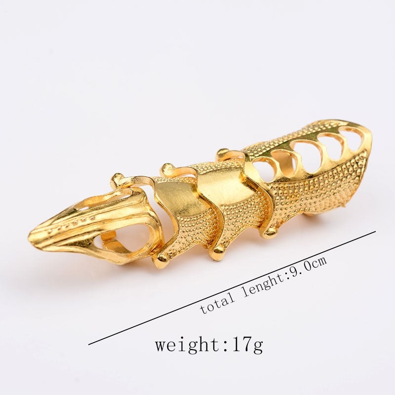 docona Punk knight Skull Armour Knuckle Midi Finger Rings for Women Gothic Gold Alloy Adjustable Ring Party Jewelry