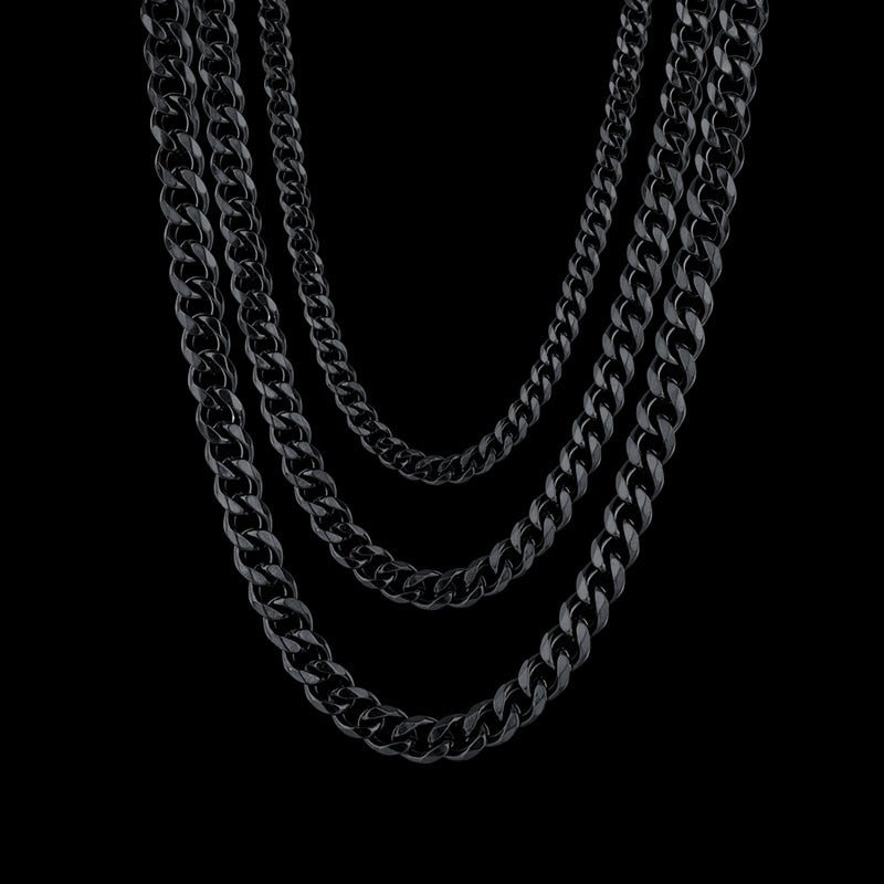 Uzone Basic Punk Stainless Steel 3,5,7mm Curb Cuban Necklaces For Men Women Black Gold Link Chain Chokers Solid Metal Jewelry