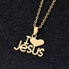 Load image into Gallery viewer, Fashion Heart I Love JESUS pendant Necklace Stainless steel Gold color Women charm Christian religious Jewelry Gift