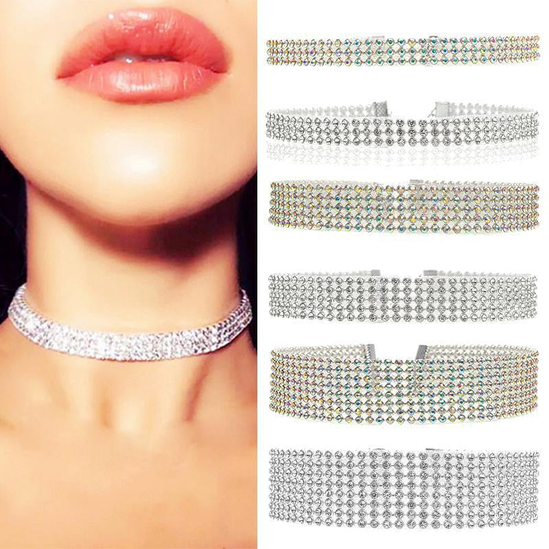 NEW Crystal Rhinestone Choker Necklace Women Wedding Accessories Silver Color Chain Punk Gothic Chokers Jewelry Collier Femme