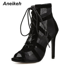 Load image into Gallery viewer, Aneikeh 2022 Fashion Basic Sandals Boots Women High Heels Pumps Sexy Hollow Out Mesh Lace-Up Cross-tied Boots Party Shoes Party