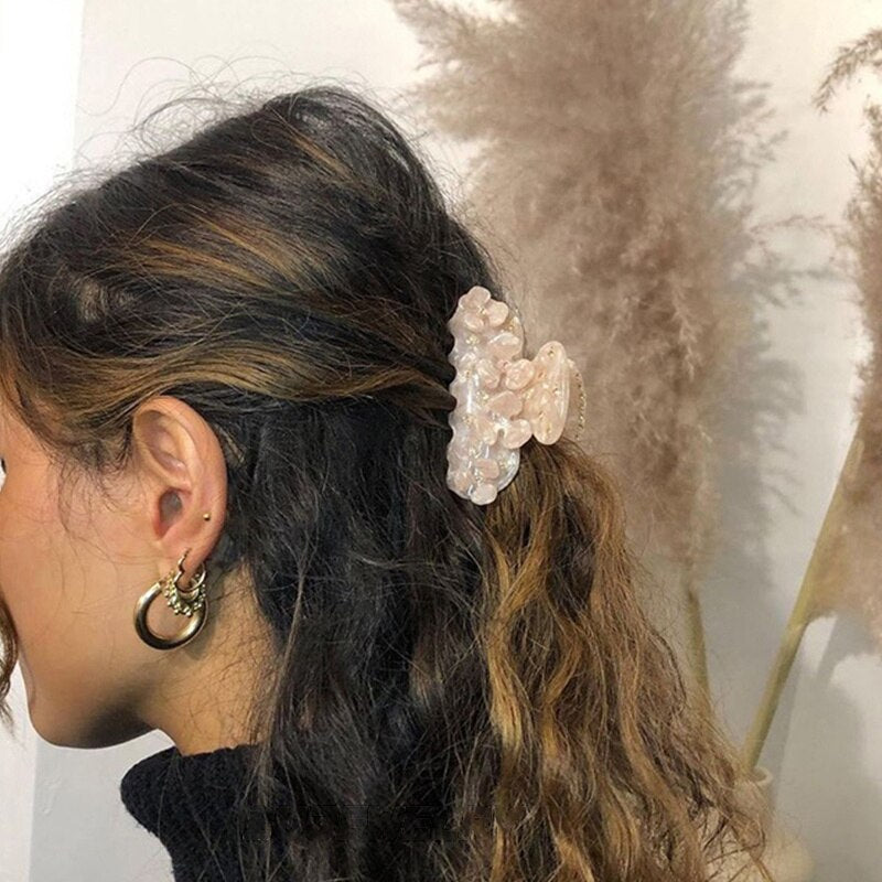 HANGZHI INES New French Vintage Flower Zircon Acetate Hair Clip Shark Grab Hairpin Fashion Hair Accessories for Women Girls 2022