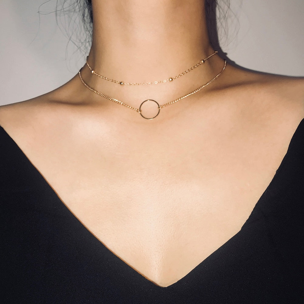 SUMENG New Arrival 2022 Fashion Modern Choker Necklace Two Layers Round Necklaces Gold Color Necklace Choker Jewelry For Women