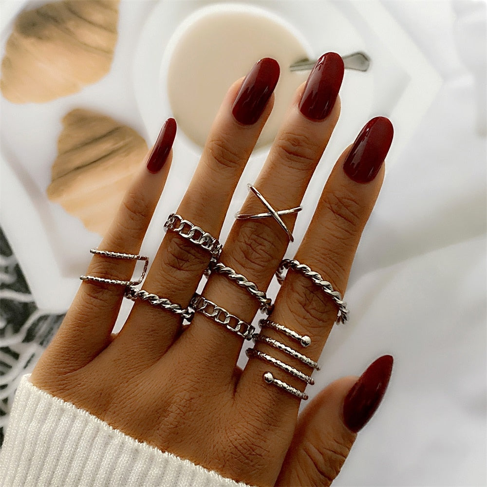 FNIO Bohemian Gold Chain Rings Set For Women Fashion Boho Coin Snake Moon Rings Party 2022 Trend Jewelry Gift