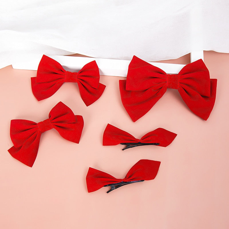 1/2Pcs Red Velvet Ribbon Hair Bows Clips Vintage Bowknot Side Hairpin Cute Girls Barrettes Headdress Hair Accessories For Women