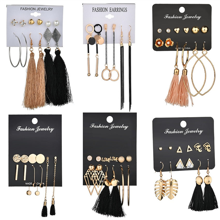 Women&#39;s Earrings Set Pearl Earrings For Women Bohemian Fashion Jewelry 2021 Geometric Crystal Heart Stud Earrings