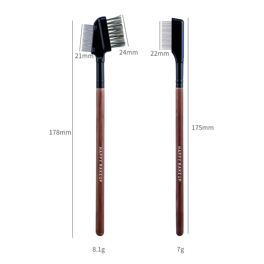 1Pcs Stainless Steel Eyebrow Comb Wood Handle Double-Sided Dual Purpose Makeup Brush Eyelash Comb with Cover Cosmetic Tools