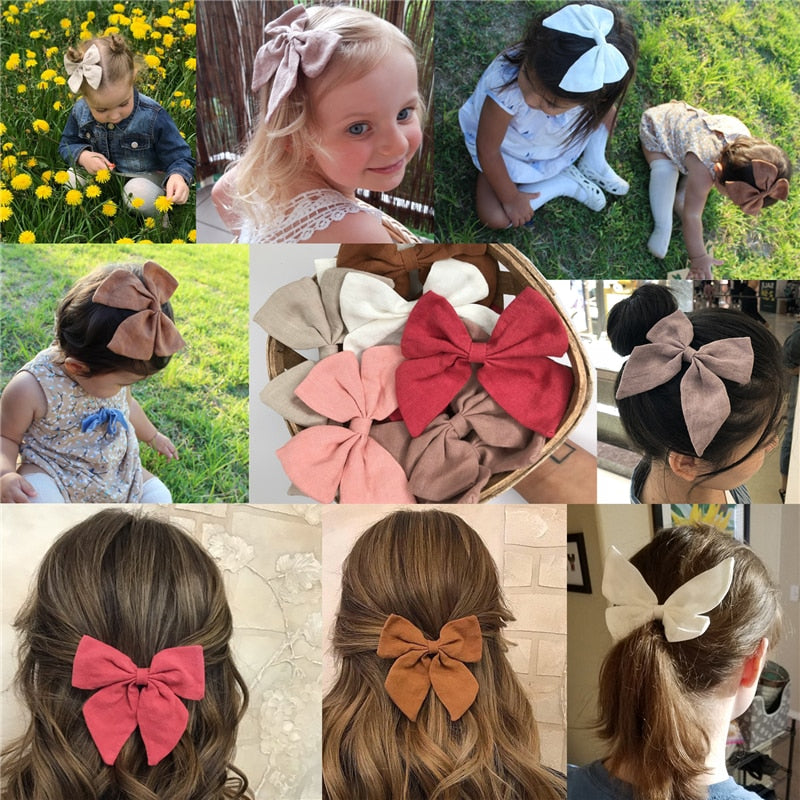 Cotton Linen Fabric Hair Bows Boutique Hair Clips Sailor Bow Barrettes Hairgrips Baby Girls Women Hair Accessories Headwear