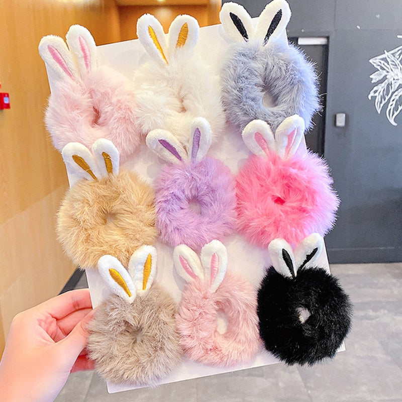 Sweet Imitation Rabbit Fur Rabbit Ears Elastic Hair Bands Girls Women Fur Fluffy Hair Rings Plush Scrunchies Hair Accessories