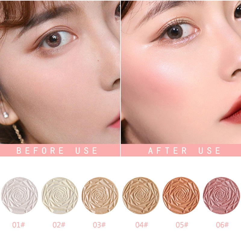 6 Colors Rose Diamond Highlighter Powder Gold Glitter Palette Face Contour Shimmer Illuminator Body Ginger Highlight Cosmetics