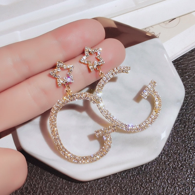 2022 New Luxury Cubic Zirconia Pendant Earrings Woman High Fashion Crystal Korean Earrings Anniversary Gift Jewelry for Girls