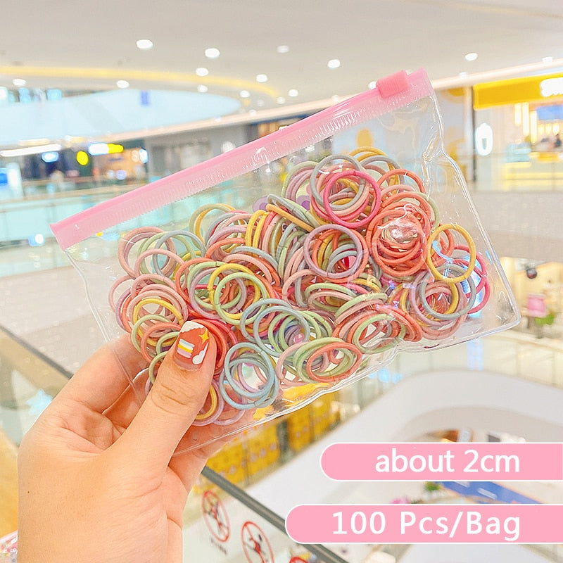 50/100/200 Pcs/Bag Children Cute Candy Cartoon Solid Rubber Bands Girls Lovely Elastic Hair Bands Kids Sweet Hair Accessories