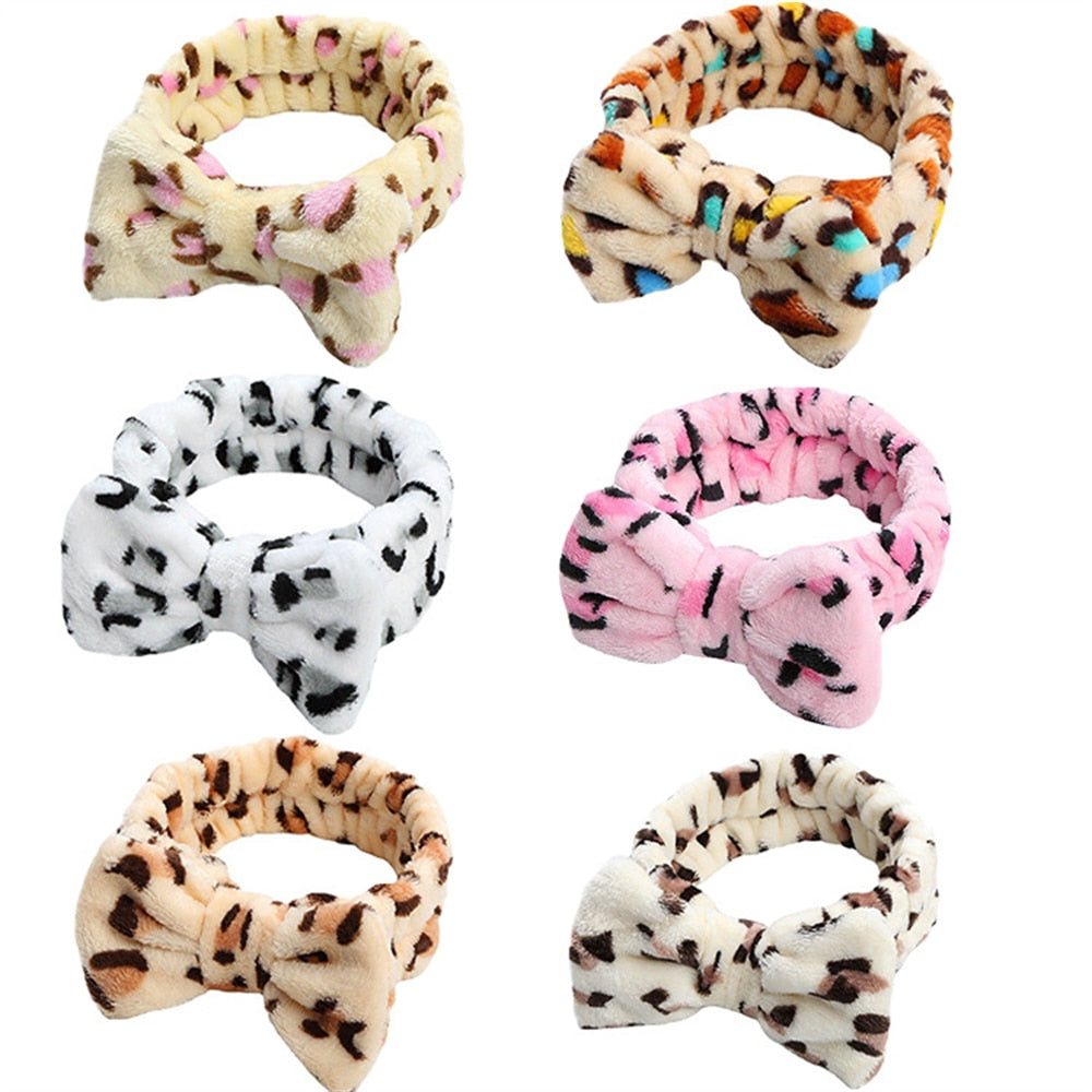 New Makeup Headband Wide-brimmed Elastic Leopard Print Bow Hairbands Cute Girls Hair Bands Women Headwrap Hair Accessories