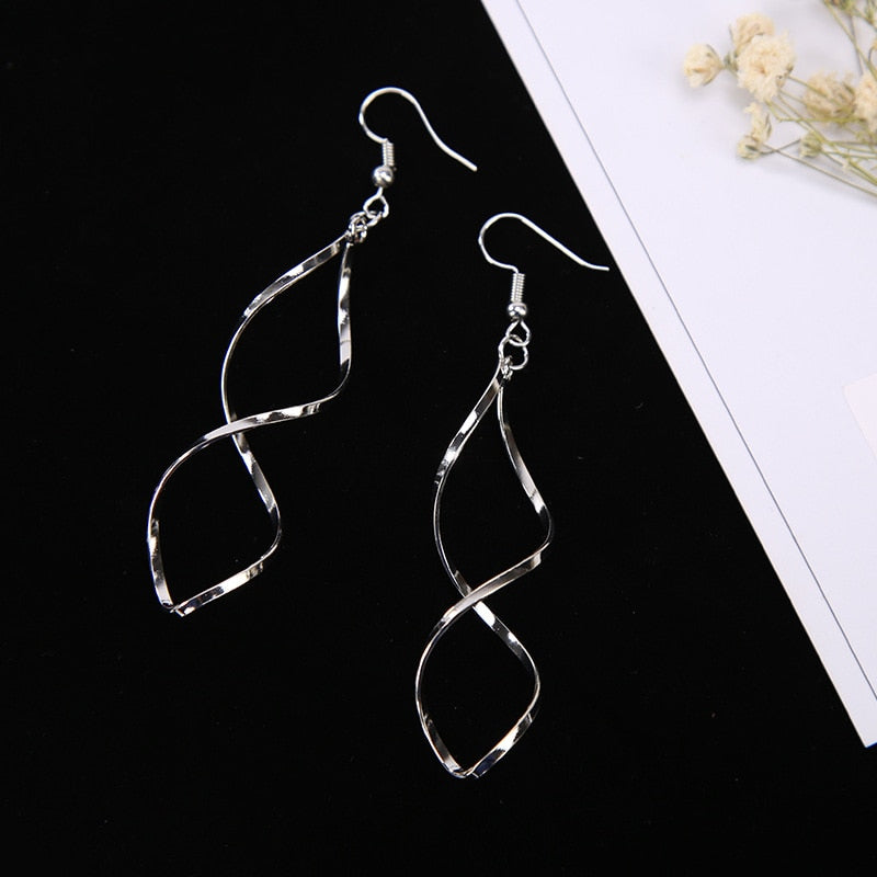 Fashion Simple Spiral Drop Earrings For Women Long Curved Wave Dangle Earrings Statement Wedding Party Jewelry Wholesale