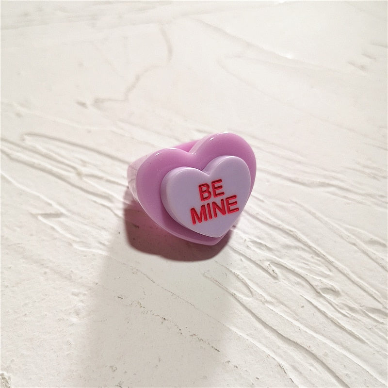 New Hot Korean Cute Aesthetic Heart Love Letters Resin Rings For Women Egirl Party Harajuku Y2K EMO Jewelry Gifts Accessories