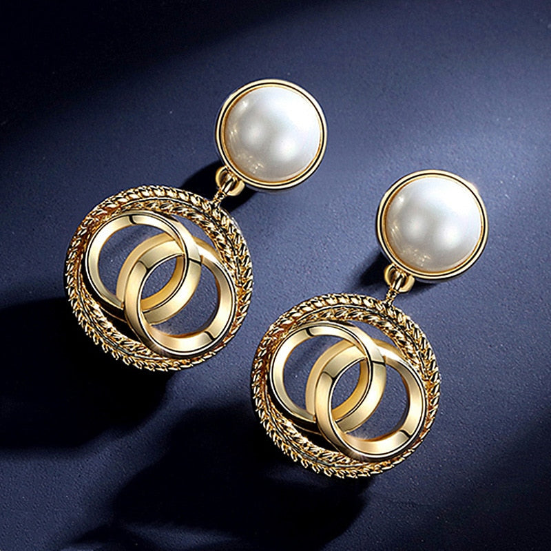 Luxury Brand Gold Color Star Earrings for Women 2022 New Fashion Crystal Pearl Geometric Dangle Earrings Female Wedding Jewelry