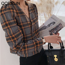 Load image into Gallery viewer, Graduation Gifts 3XL Women&#39;s Elegant Blouse Plus Size Vintage Sexy V-Neck Plaid Crop Top Shirts Women&#39;s One Button Jacket Shorts Blouse