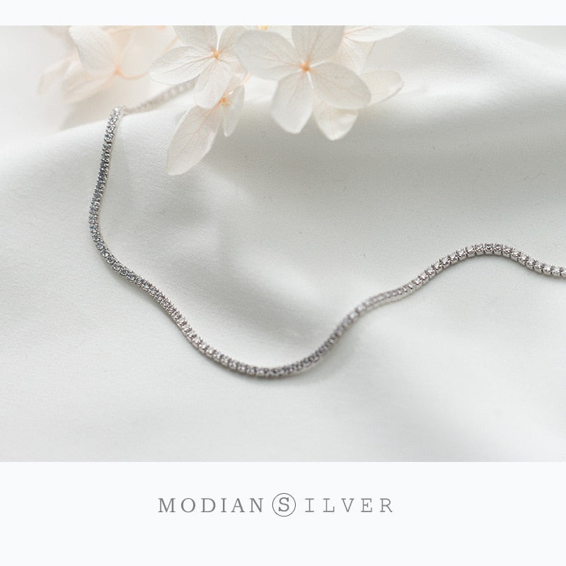 Modian Genuien 925 Sterling Silver Dazzling Clear CZ Choker Necklace for Women Gift Adjustable Box Chain Original Fine Jewelry