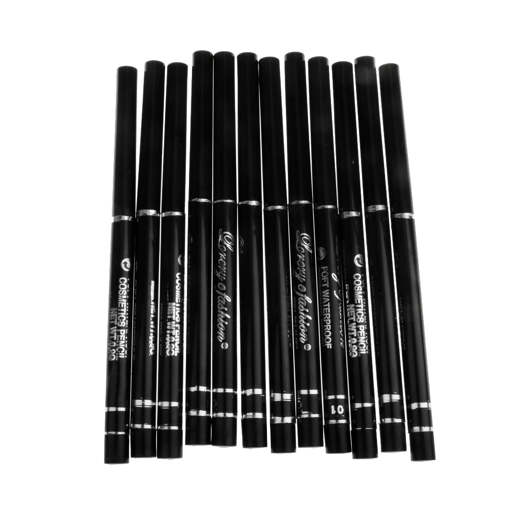 12PCS Black Cosmetic Waterproof Eye Shadow Eyeshadow Eye Liner Eyeliner Makeup Pencil Pen LONG LASTING